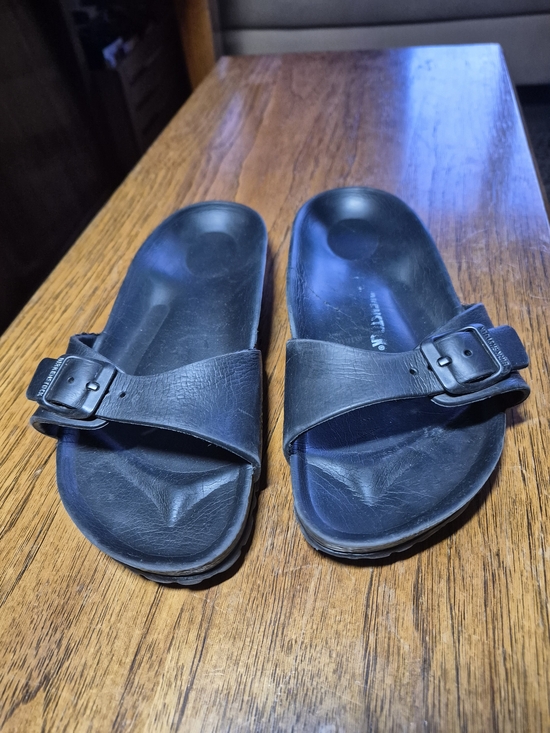 Birkenstock Shoes - Birkenstock Black Single-Strap Slide Sandals with Buckle